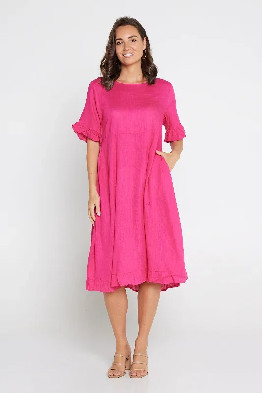 Nasira Linen Dress - Hot Pink