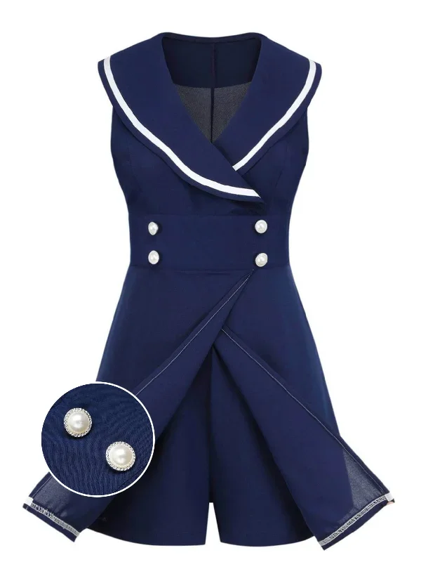 Navy Blue 1950s Sailor Collar Romper