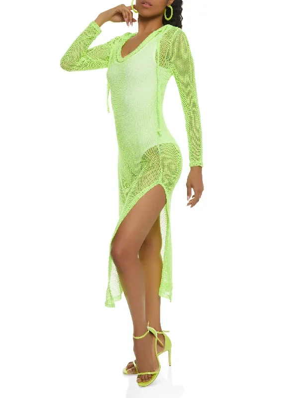 Fishnet Hooded Swim Cover Up Dress