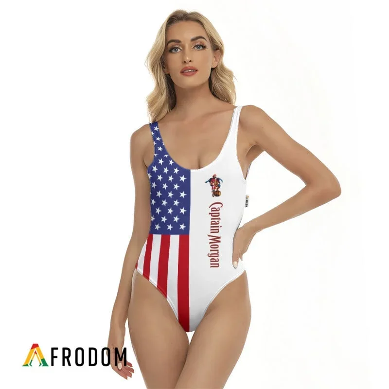 Personalized Captain Morgan USA Flag Fourth Of July One-piece Swimsuit