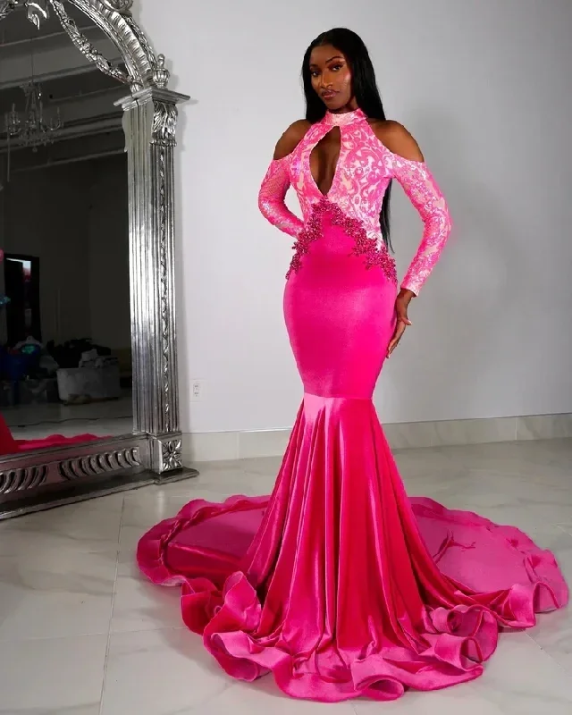 pink-long-sleeves-long-black-girls-prom-dresses-mermaid-style-appliques-lace-prom-gowns-evening-party