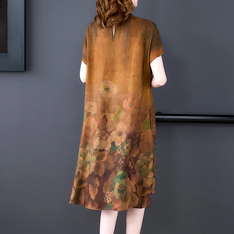 plus-size-floral-elegant-loose-waist-silk-dress