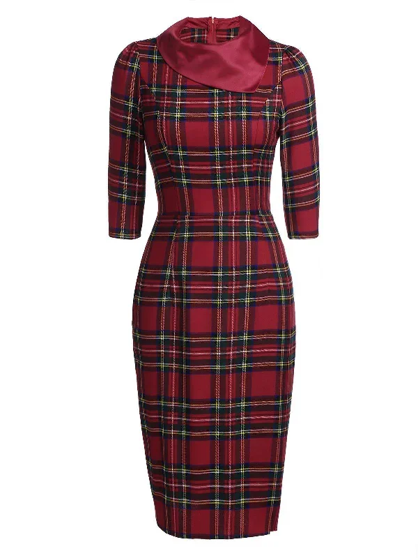 Red 1960s Plaids Bodycon Dress