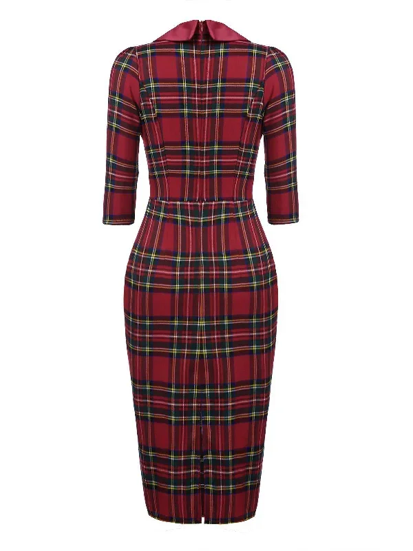 red-1960s-plaids-bodycon-dress