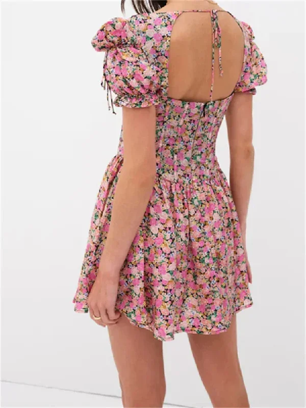 retro-floral-print-deep-v-neck-backless-tie-up-mini-dress