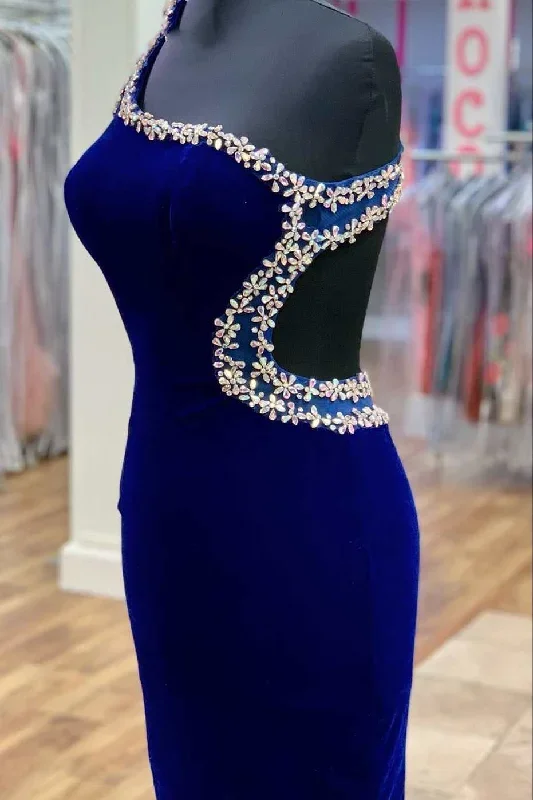 royal-blue-velvet-one-shoulder-beaded-short-homecoming-dress