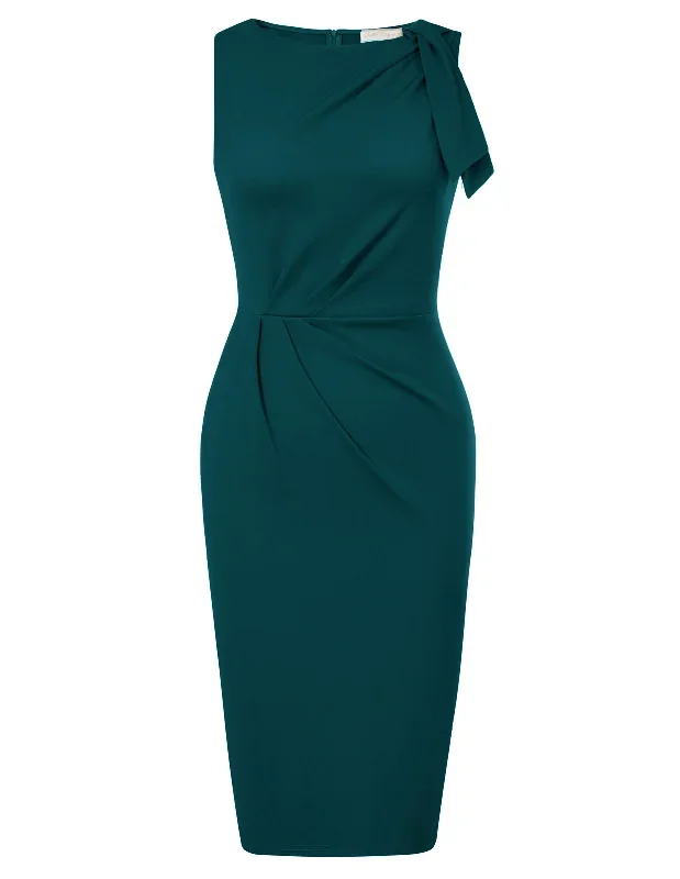 ruched-dress-sleeveless-crew-neck-knee-length-bodycon-dress