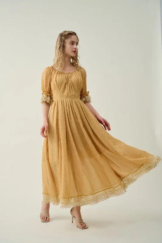 ruffle-linen-lace-dress-in-mustard-medieval-dress-victorian-dress-french-dress-gothic-dress-evening-dress-linennaive