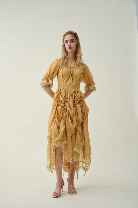 ruffle-linen-lace-dress-in-mustard-medieval-dress-victorian-dress-french-dress-gothic-dress-evening-dress-linennaive