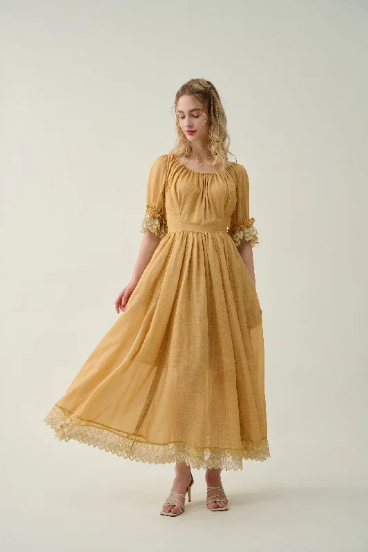 ruffle-linen-lace-dress-in-mustard-medieval-dress-victorian-dress-french-dress-gothic-dress-evening-dress-linennaive