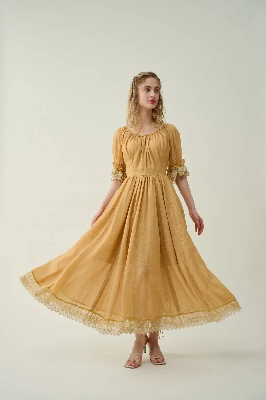 ruffle-linen-lace-dress-in-mustard-medieval-dress-victorian-dress-french-dress-gothic-dress-evening-dress-linennaive