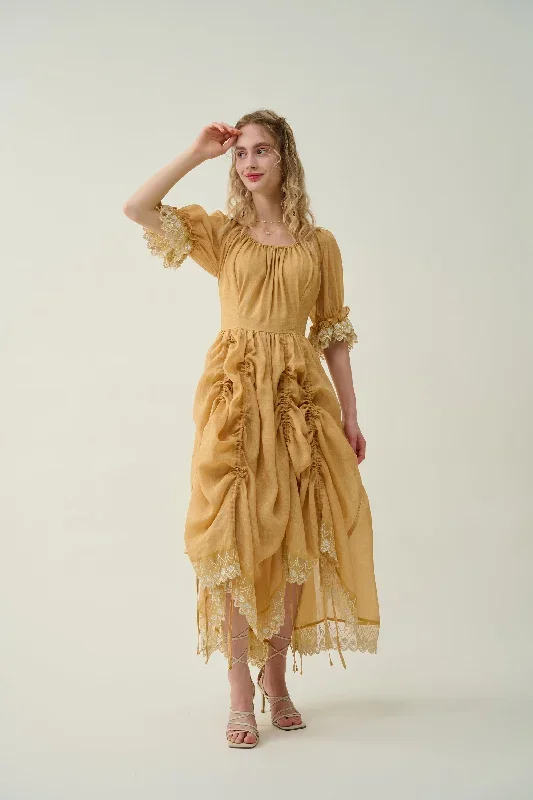 ruffle-linen-lace-dress-in-mustard-medieval-dress-victorian-dress-french-dress-gothic-dress-evening-dress-linennaive