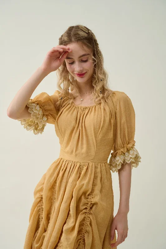 ruffle-linen-lace-dress-in-mustard-medieval-dress-victorian-dress-french-dress-gothic-dress-evening-dress-linennaive