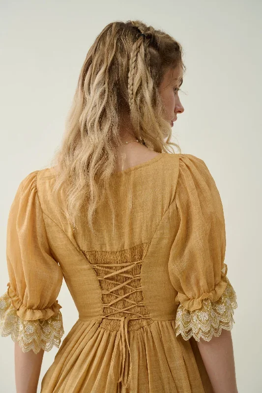 ruffle-linen-lace-dress-in-mustard-medieval-dress-victorian-dress-french-dress-gothic-dress-evening-dress-linennaive