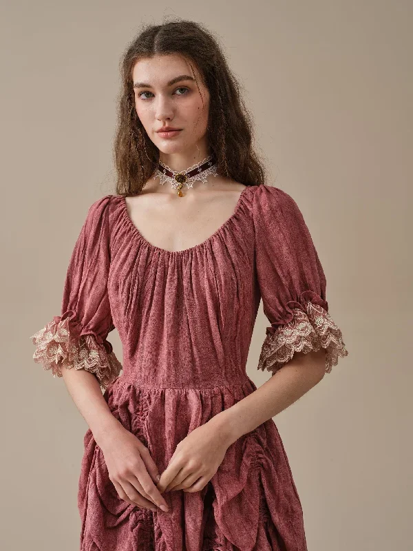 ruffle-linen-lace-dress-in-mustard-medieval-dress-victorian-dress-french-dress-gothic-dress-evening-dress-linennaive