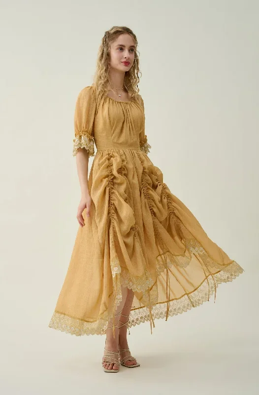 ruffle-linen-lace-dress-in-mustard-medieval-dress-victorian-dress-french-dress-gothic-dress-evening-dress-linennaive