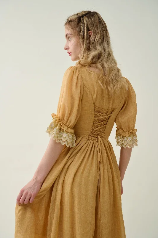 ruffle-linen-lace-dress-in-mustard-medieval-dress-victorian-dress-french-dress-gothic-dress-evening-dress-linennaive