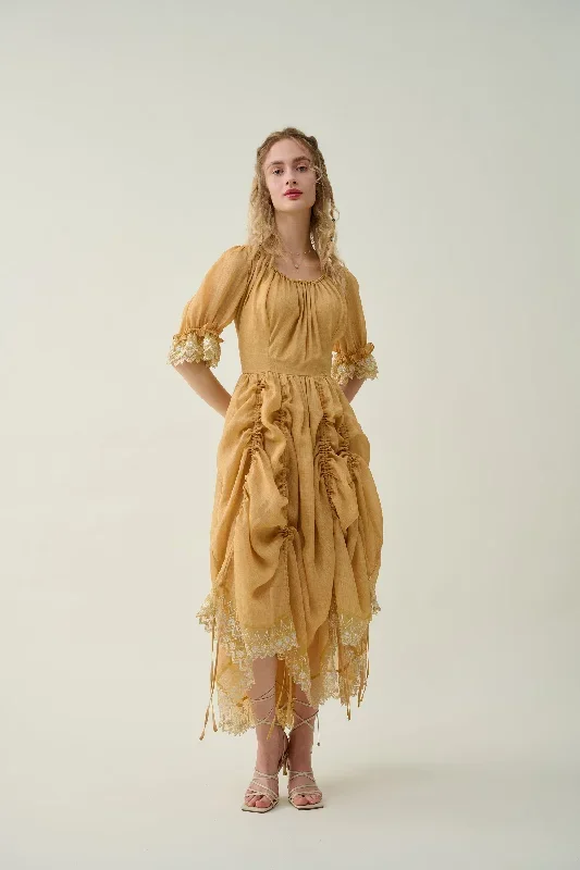 ruffle-linen-lace-dress-in-mustard-medieval-dress-victorian-dress-french-dress-gothic-dress-evening-dress-linennaive