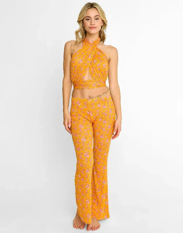 Saddie Wrap Top - Orange Ditsy Floral