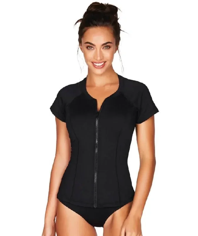 Sea Level Essentials Short Sleeved B-E Cup Rash Vest - Full Zipper - Black