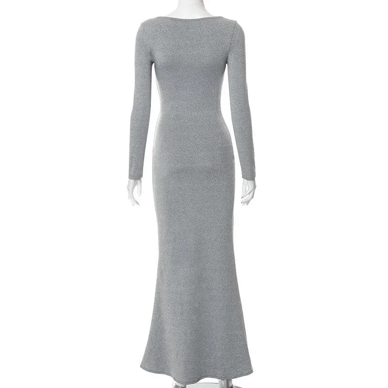 solid-long-sleeve-round-neck-ruffle-maxi-dress