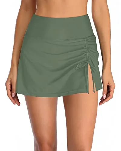 Swim Skirt With Built In Briefs Tummy Control Swimwear Wrap Skirt-Olive Green