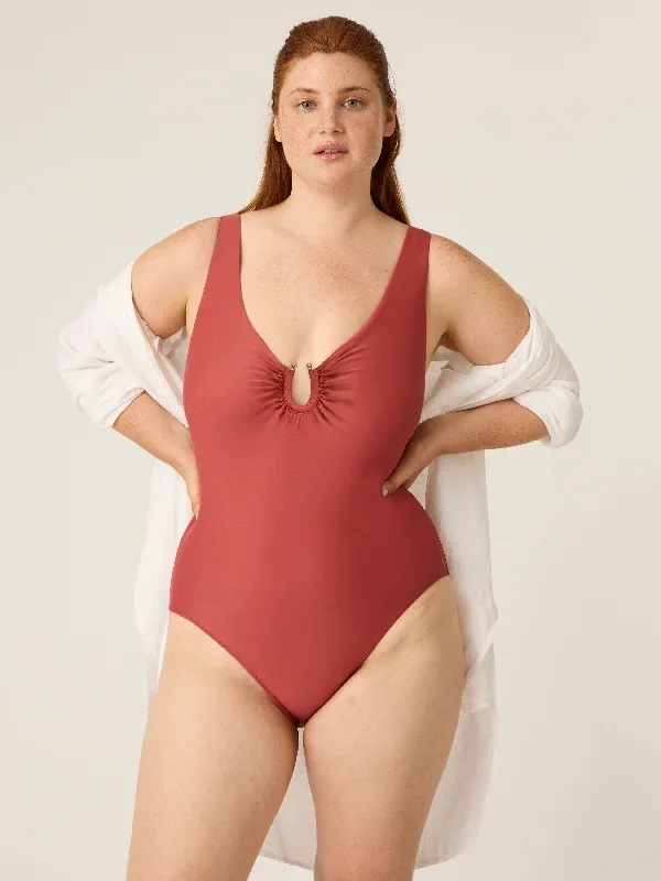 Swimwear V Neck One Piece High Absorbency Sahara Red