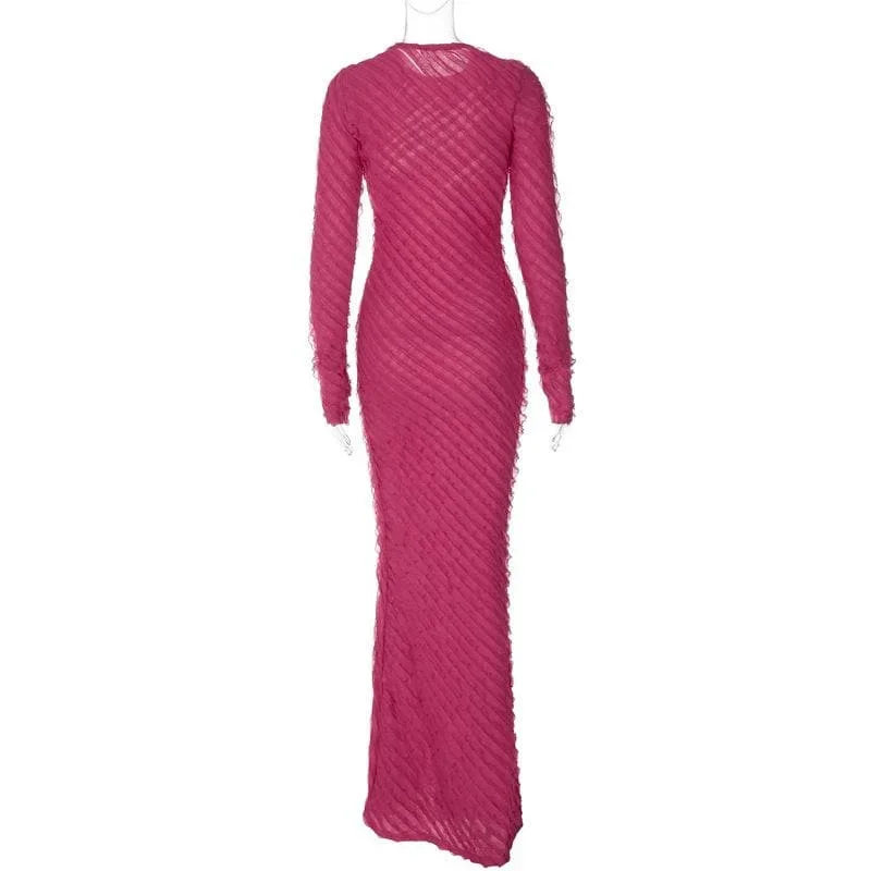 textured-long-sleeve-crewneck-ruffle-solid-maxi-dress