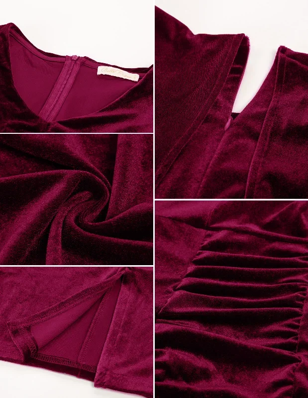 vintage-fans-look-of-vintage-velvet-dress-cape-sleeve-v-neck-ruched-bodycon-dress