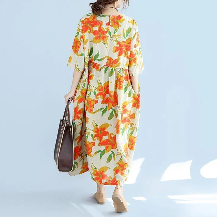 vintage-orange-floral-linen-maxi-dress-plus-size-patchwork-gown-new-bracelet-sleeve-caftans