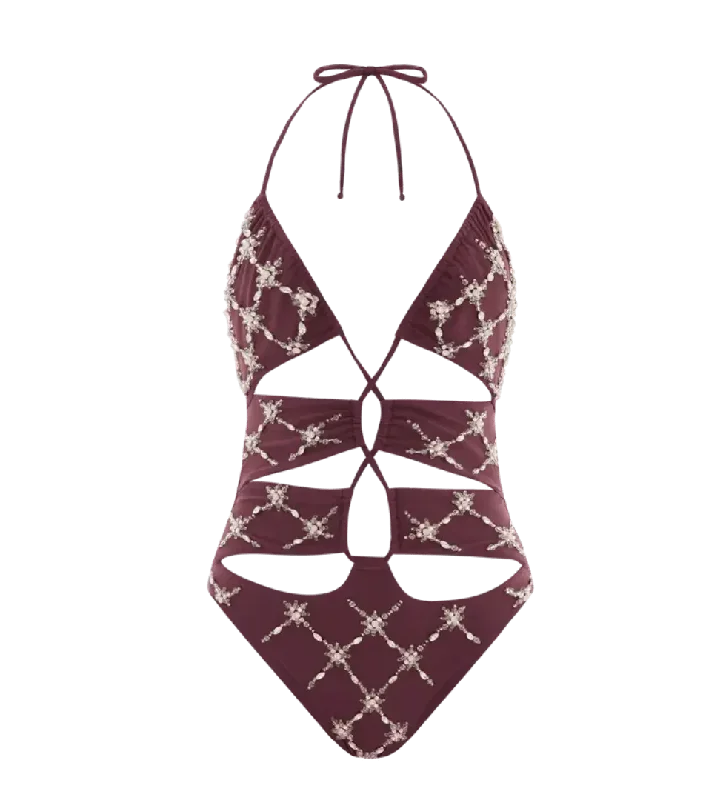 Violet Halter Cut Out Plum Swimsuit