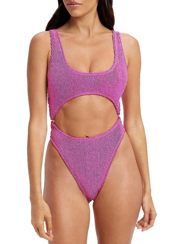 Womens Metallic Cut-Out One-Piece Swimsuit