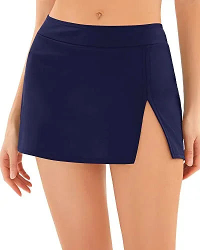 Flattering Mid Waist Swim Skirt For Women's Bathing Suit Bottoms-Navy Blue