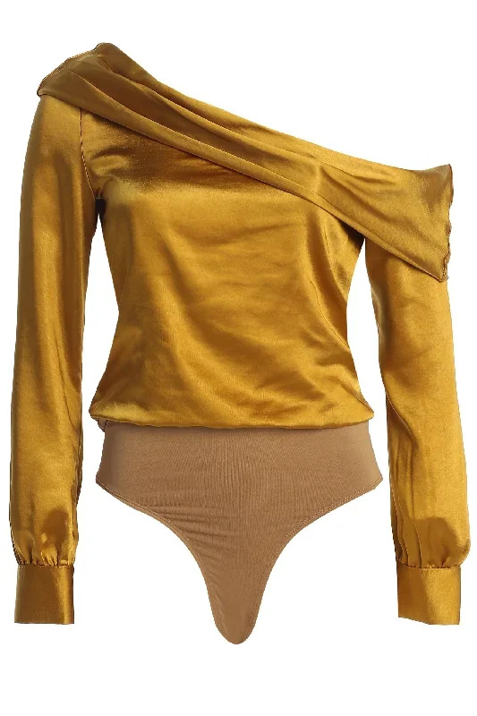 Yellow Satin Rima Asymmetrical Bodysuit