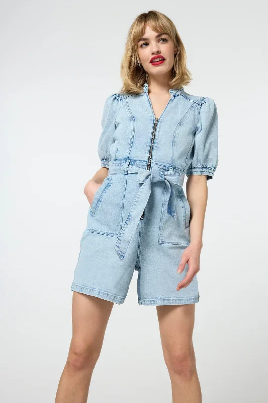 Pale Indigo Zip Detail Denim Playsuit